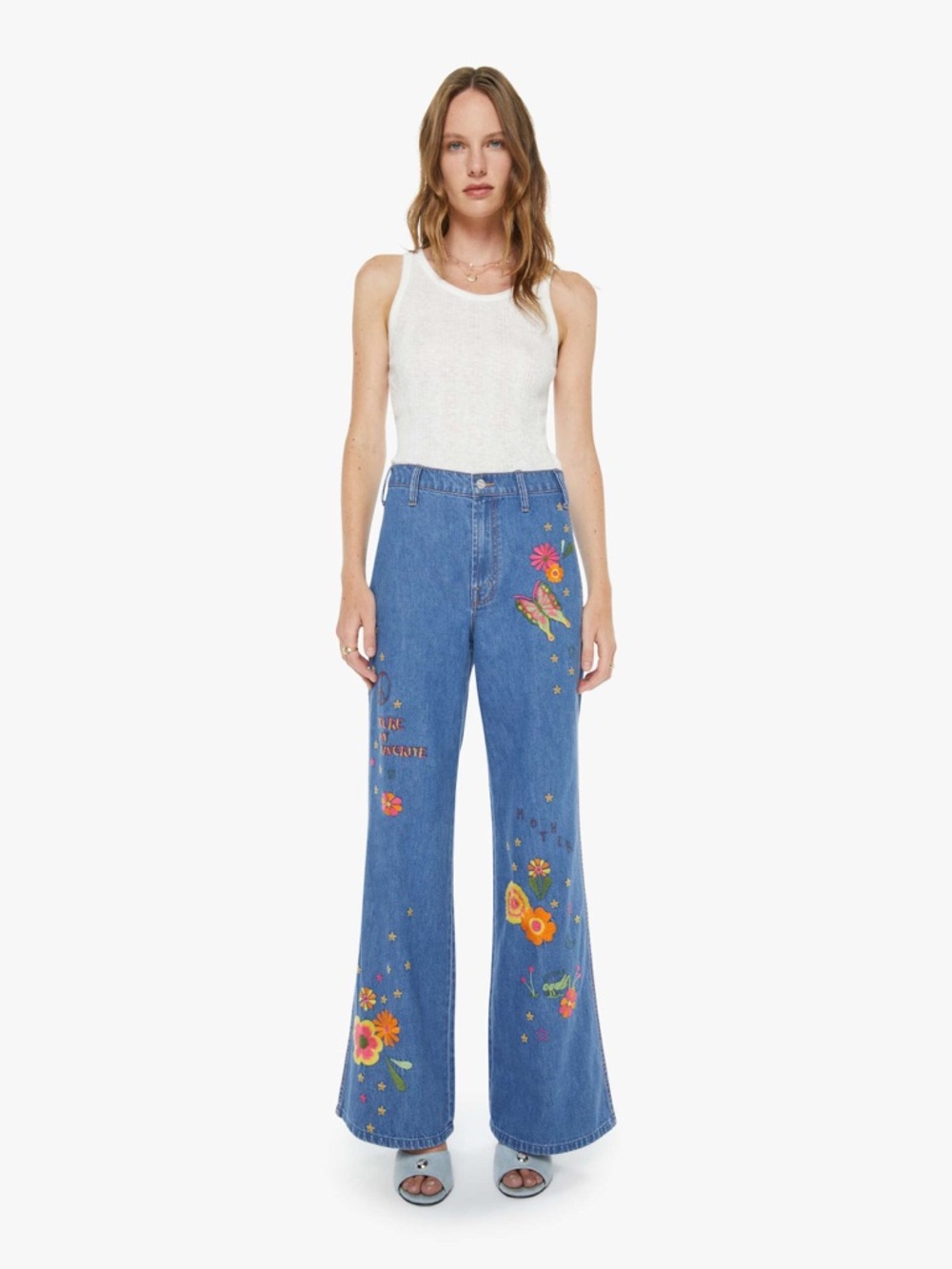 MOTHER The Heyday Hustler Roller Wide Leg in‎ Hodgepodge Floral Embroidery